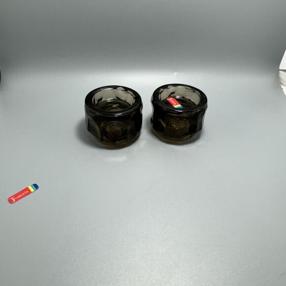 Vtg Fostoria Amber Brown Glass Taper Candle Stick Holder 2" Stackable Depression - Picture 6 of 11